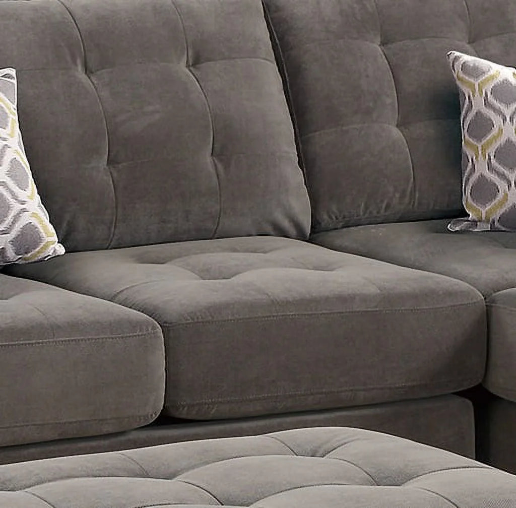 Charcoal Waffle Suede Sectional Sofa with Pillows Q49718