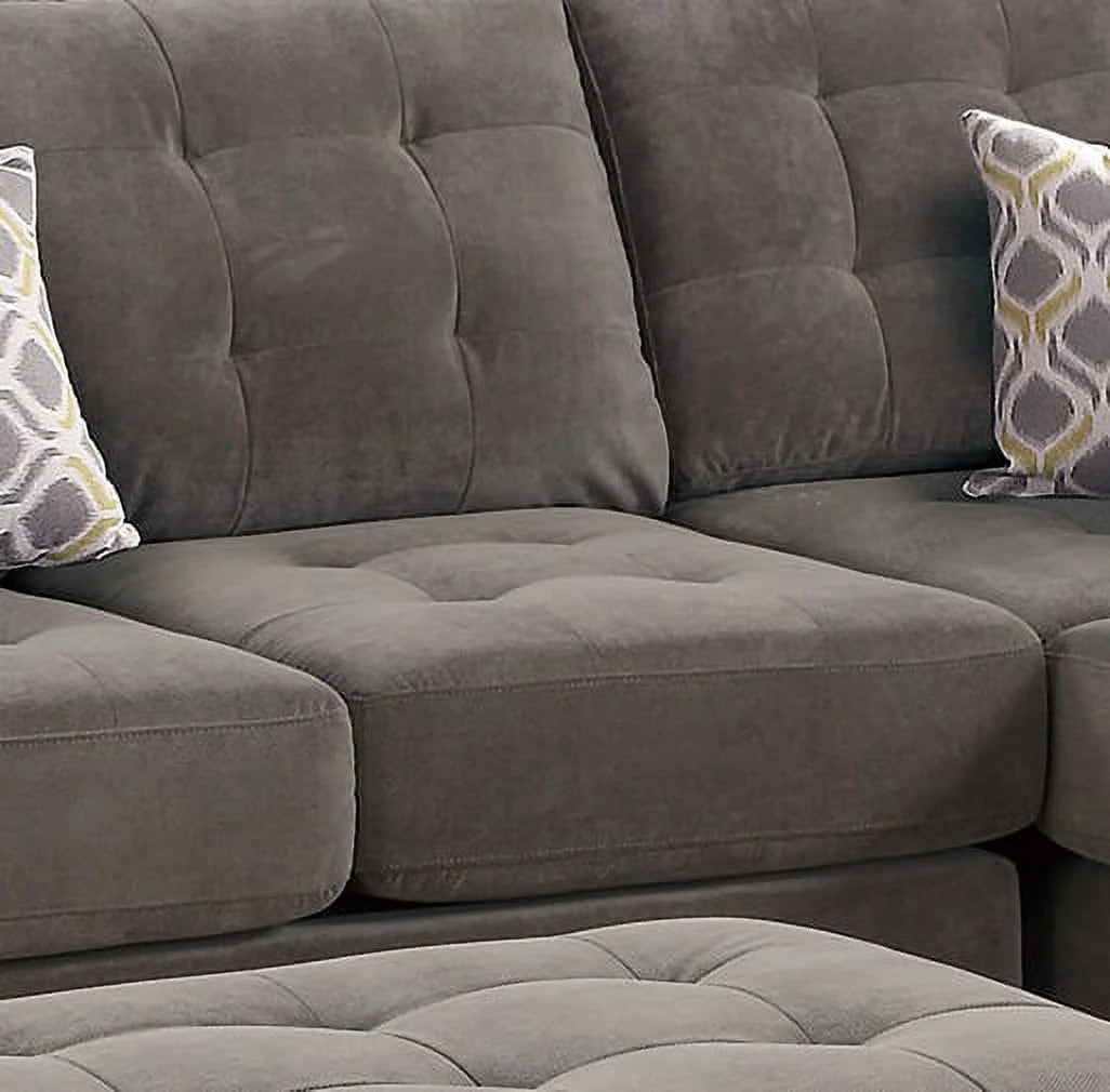 Charcoal Waffle Suede Sectional Sofa with Pillows Q49718