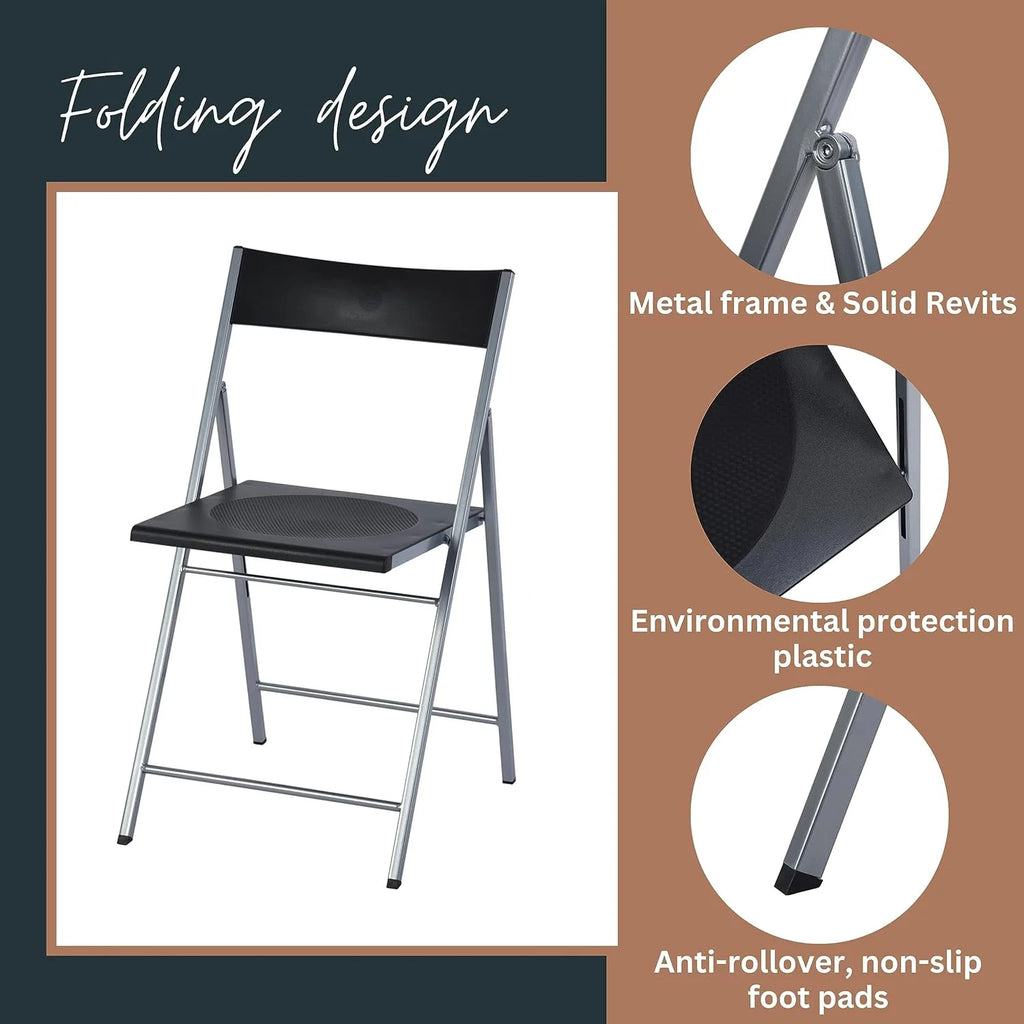 Black Set Of 6 Folding Chair Plastic Seat Steel Frame H992