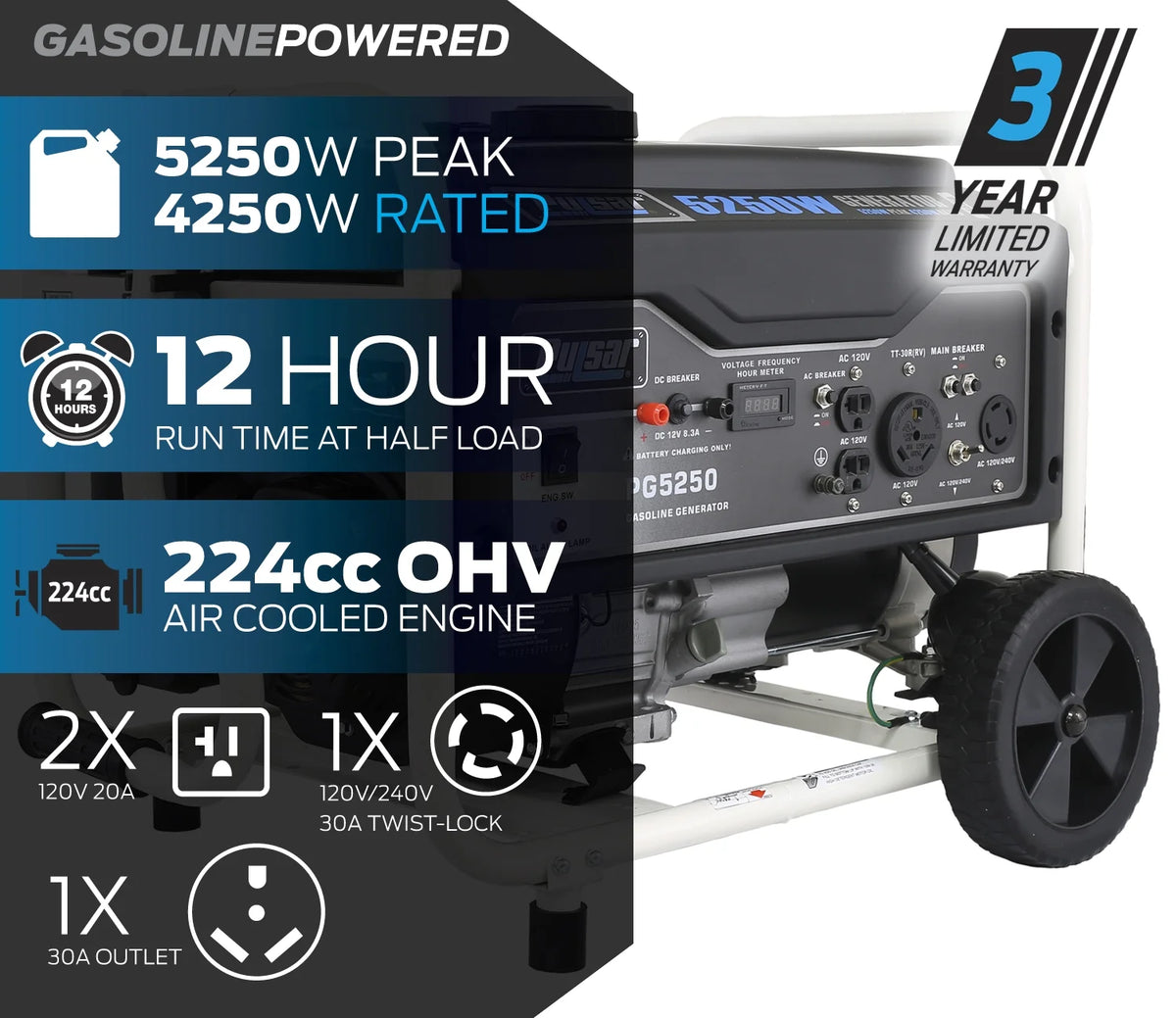 5,250 Peak Watt Gas-Powered Portable Generator L748