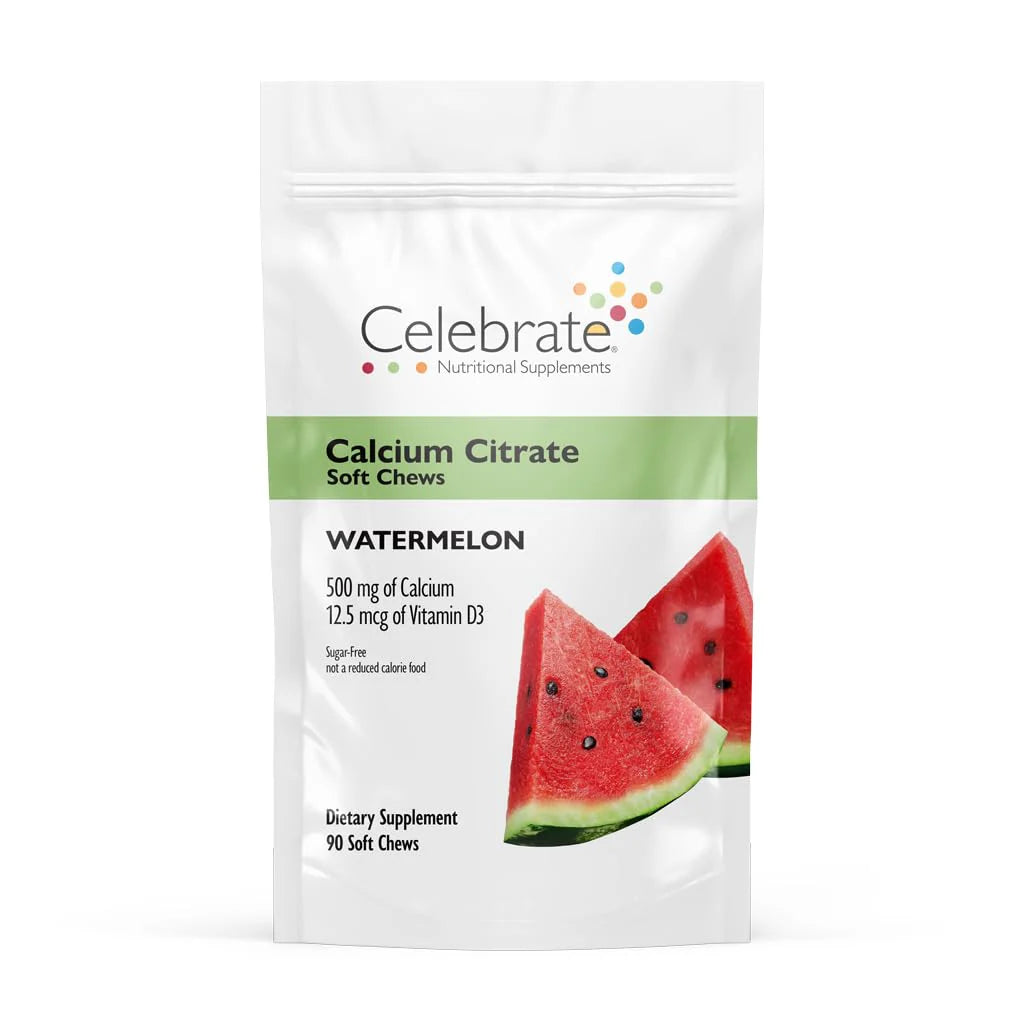 Calcium Citrate Soft Chews 500mg Vitamin D3 Sugar Gluten Free Watermelon 90 Count H7198