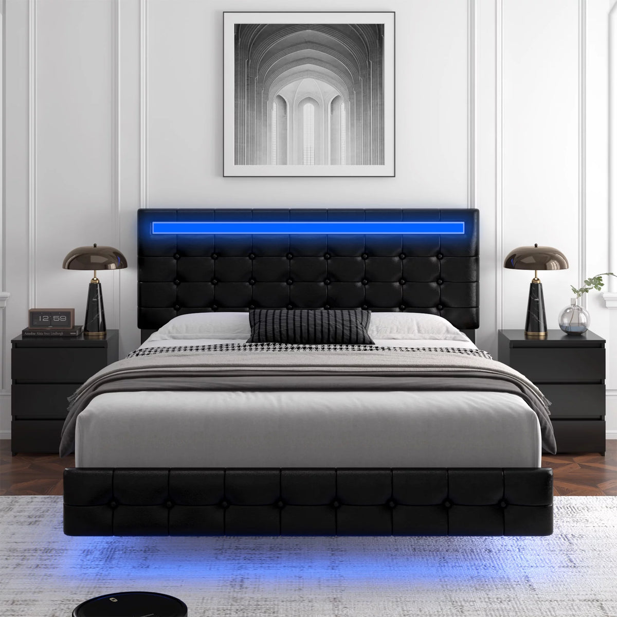King LED Platform Bed with Under Bed Storage S7761
