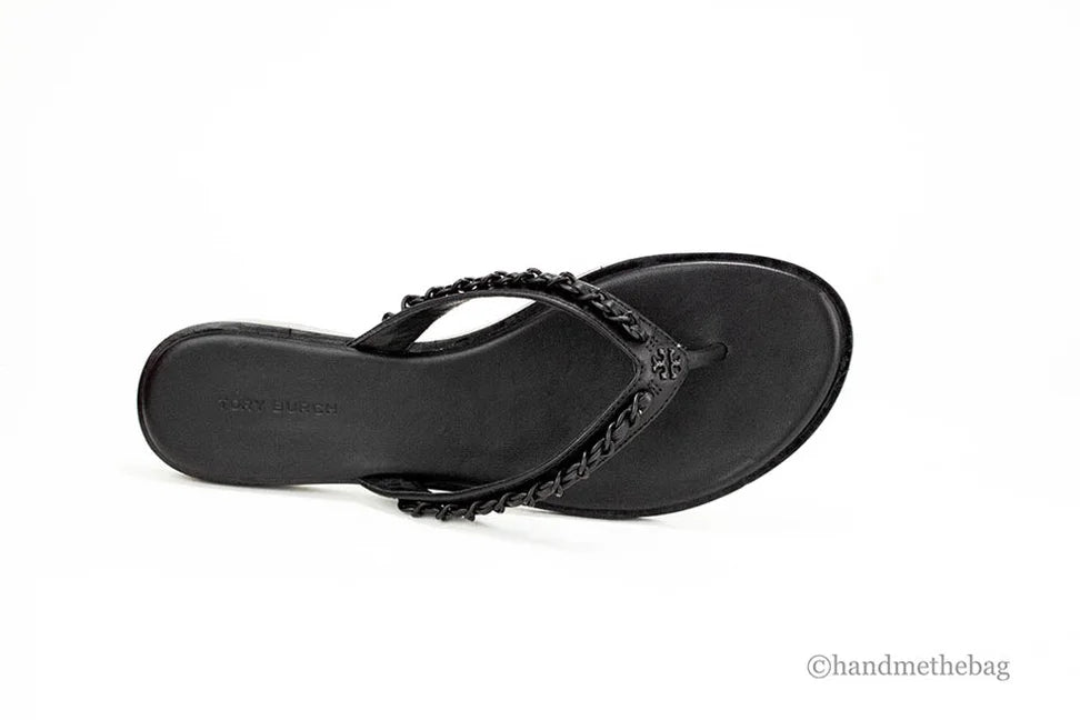 Black Leather Flip Flop Sandals L3705