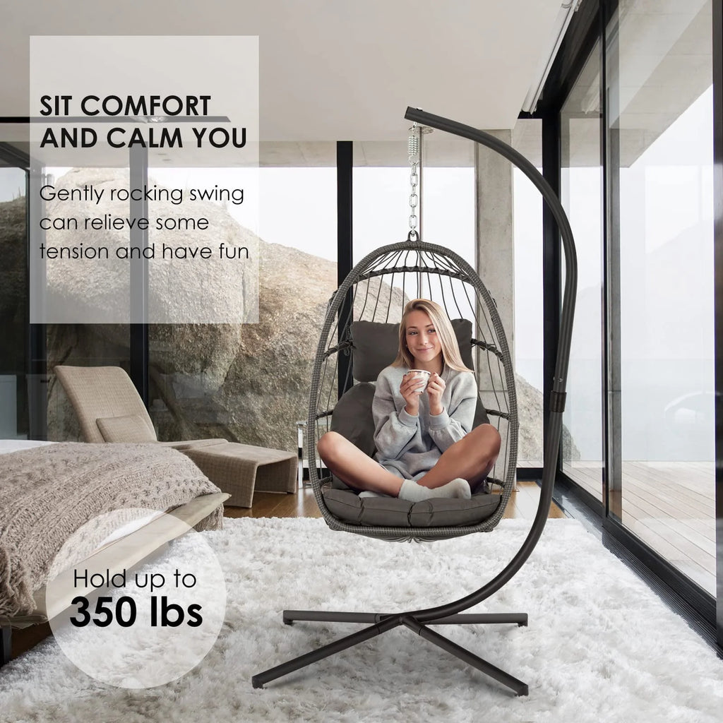 Hanging Egg Chair with Stand and Cushion G82372