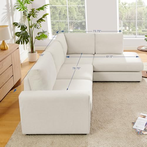 Cream L Shaped Sectional Sofa with Reversible Chaise B136