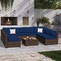 9 Piece PE Rattan Patio Furniture Set with Cushion and Glass Table B4592