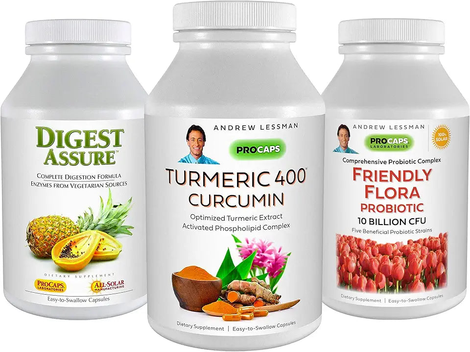 3 Product Digestive Bundle 60 Capsules Turmeric 400 Curcumin U779