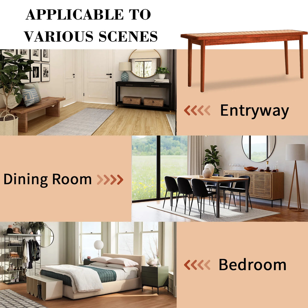 Solid Wood Rattan Woven Bench P6996