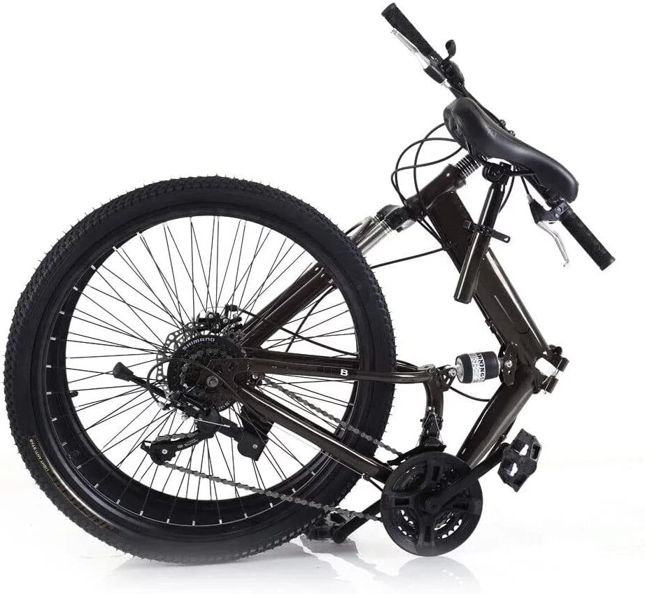 Folding Mountain Bike Full Suspension 21 Speed Black K606054