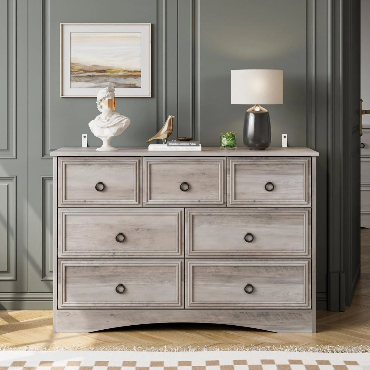 Gray 7 Drawer Wood Dresser S753
