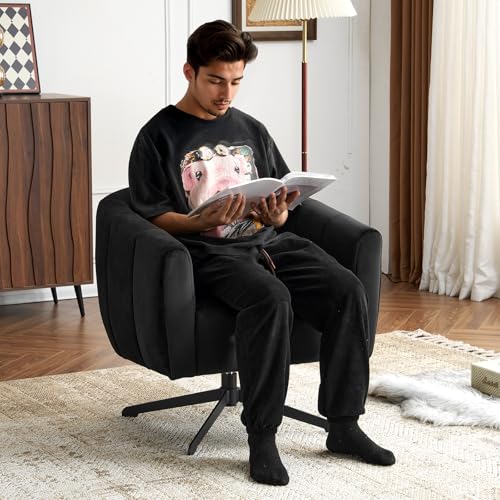 Black Velvet Swivel Accent Chair with Metal Legs F7708