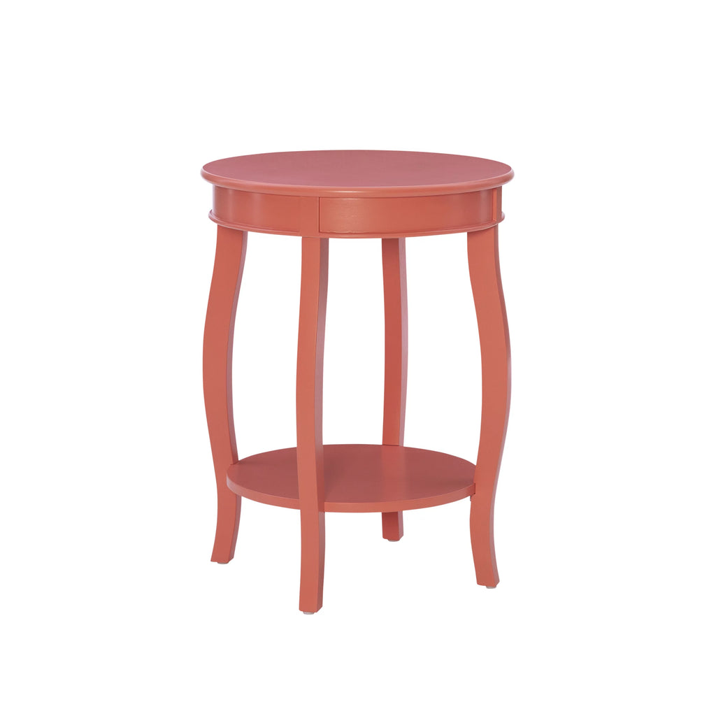 Round Indoor Accent Side Table with Shelf, 24" Tall, Coral Z113499