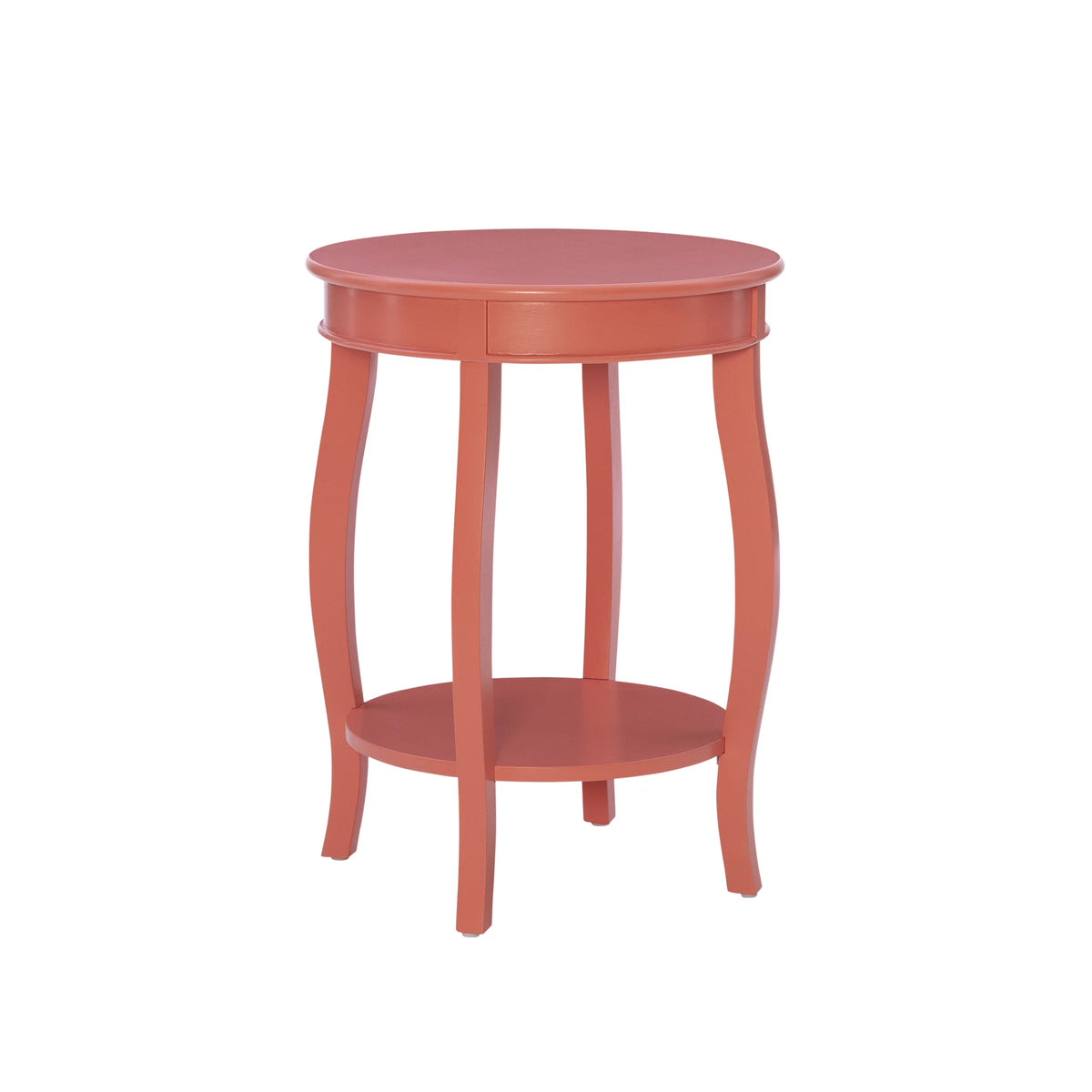 Round Indoor Accent Side Table with Shelf, 24" Tall, Coral Z113499