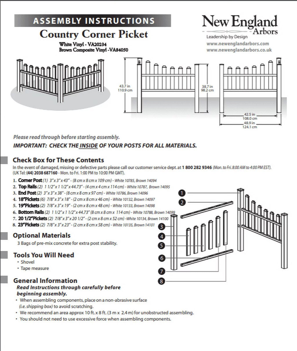 White Vinyl Corner Picket Fence Accent E12713