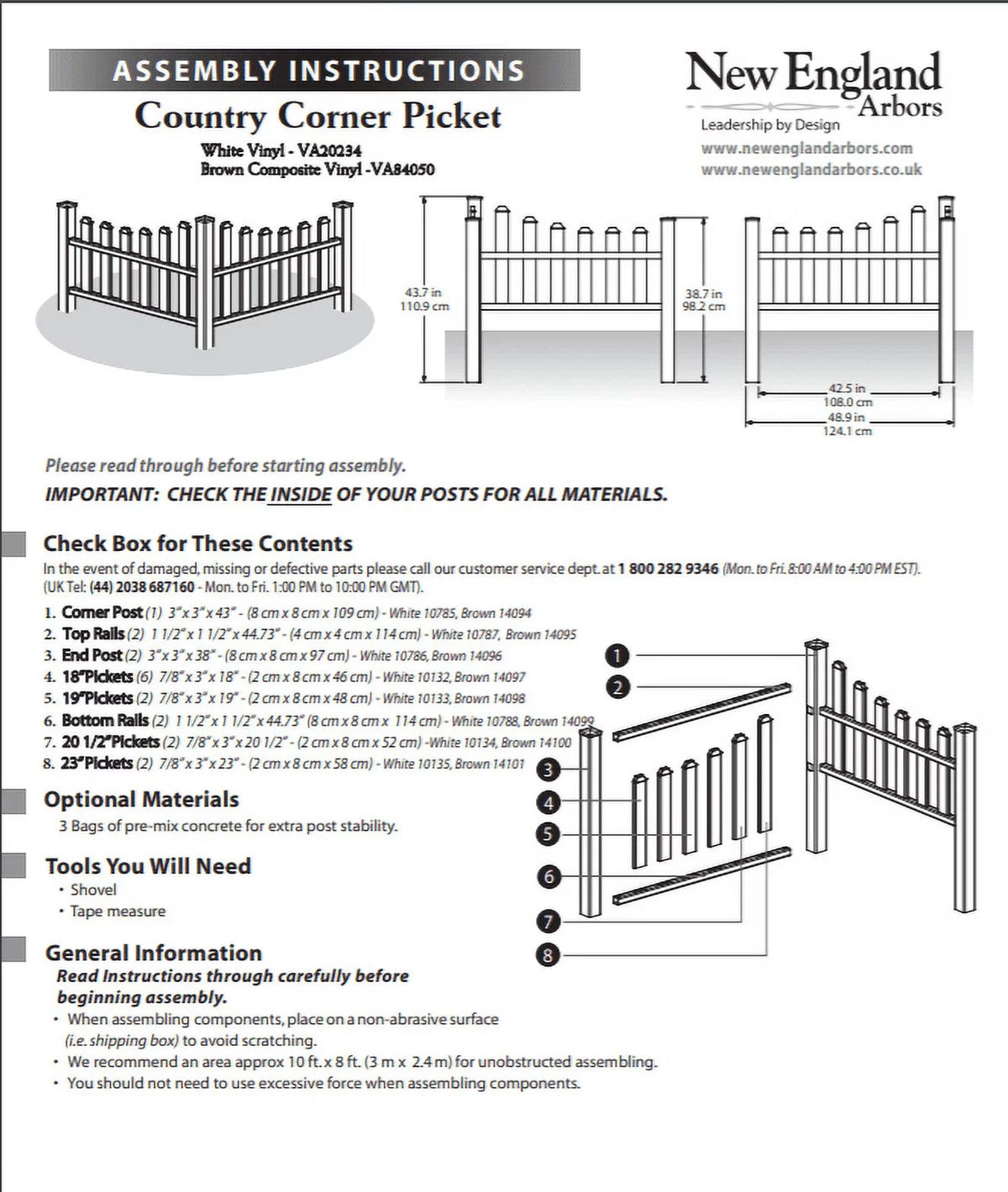 White Vinyl Corner Picket Fence Accent E12713