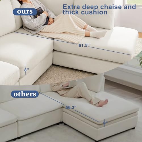 Cream L Shaped Sectional Sofa with Reversible Chaise B136