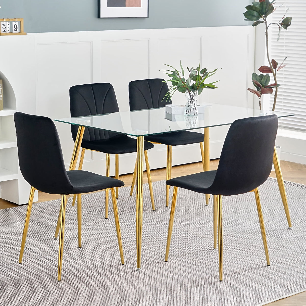 Black Dining Chair with Gold Metal Legs Set of 4 P44419