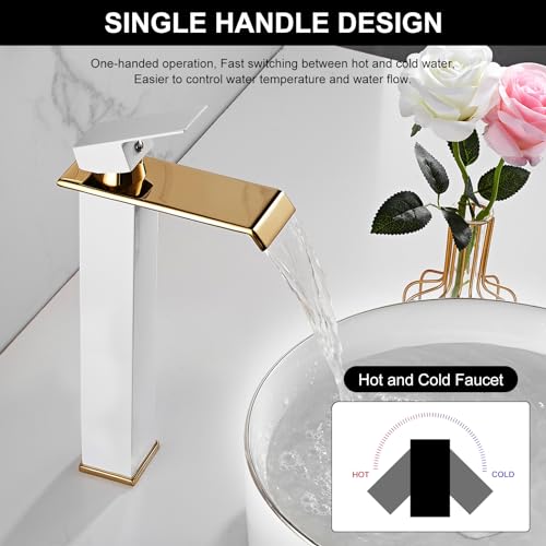 White Gold Single Handle Vessel Sink Faucet with Pop Up Drain S8708