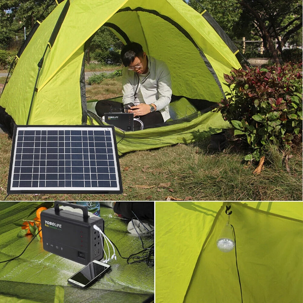 Solar Panel Generator System Portable Home Kit LED Light 12V USB Charger Camping X41522