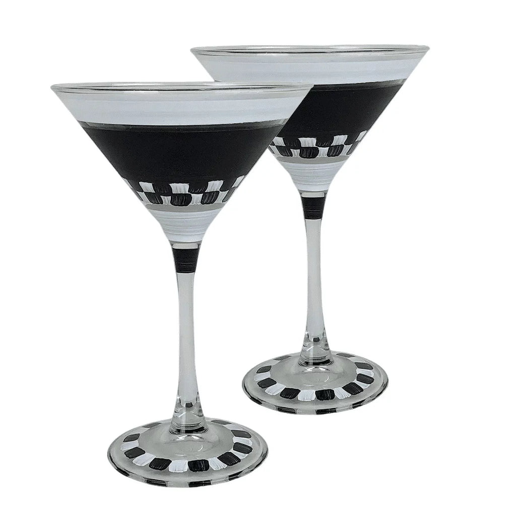 Black and White Checkered Martini Glass T41475
