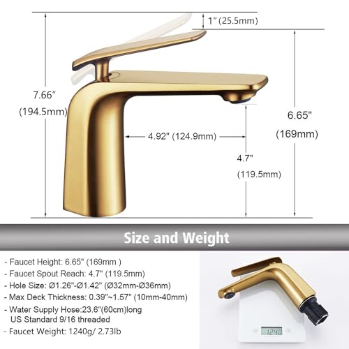 Tall Brushed Gold Brass Single Handle Vessel Sink Bathroom Faucet X374