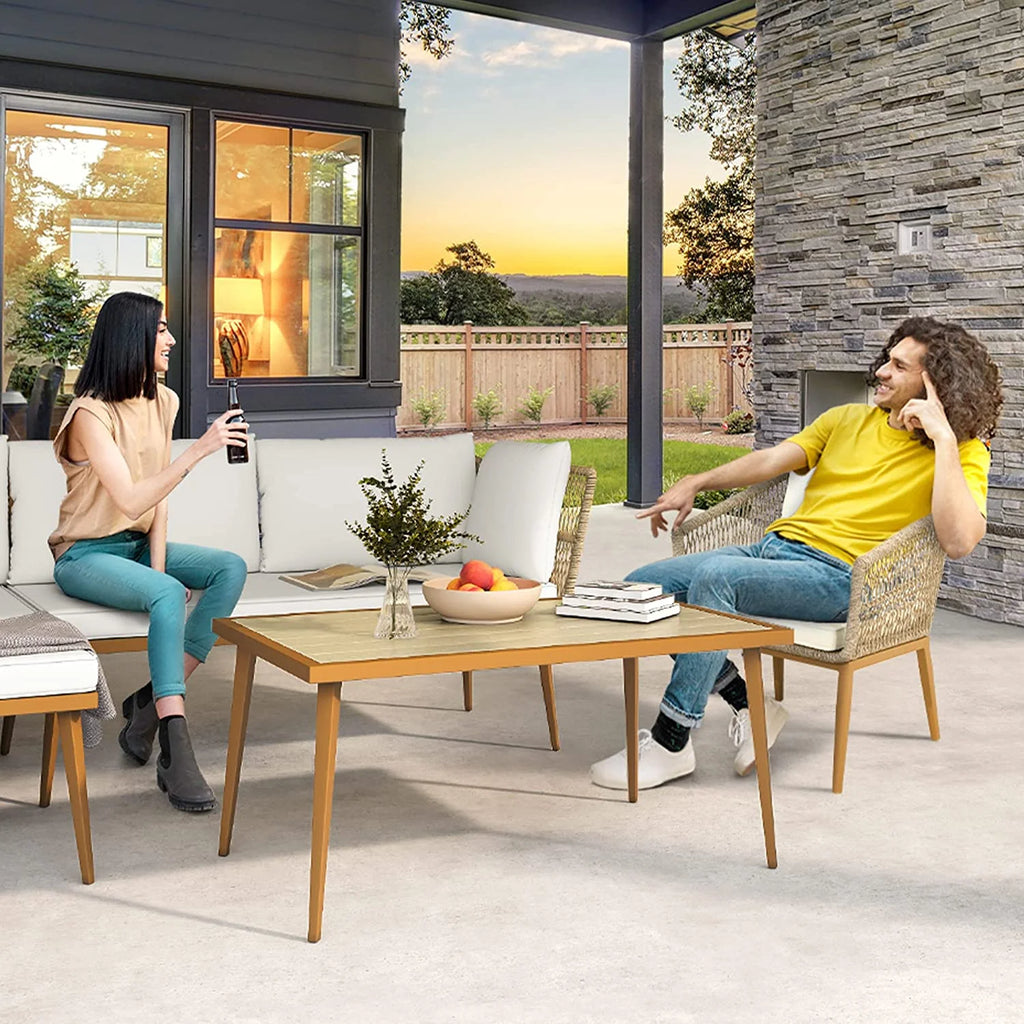 3 Pieces Rattan Woven L-Shaped Sofa with Cushions and Side Table J899457