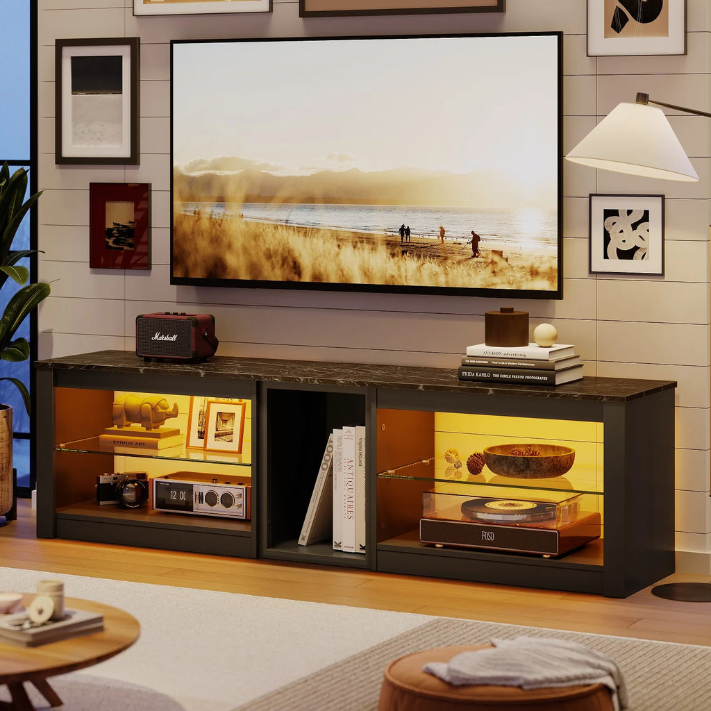 Black Marble TV Stand with LED Light S12331
