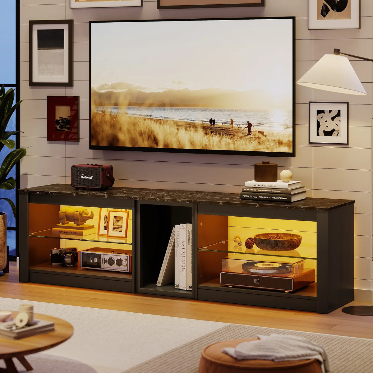 Black Marble TV Stand with LED Light S12331