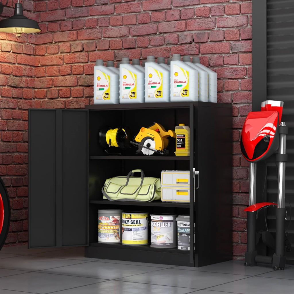 Black Metal Storage Cabinet with Shelves Doors R128