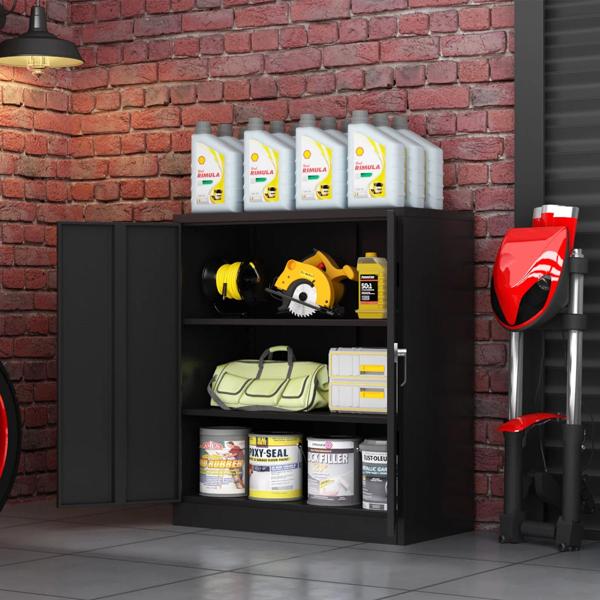 Black Metal Storage Cabinet with Shelves Doors R128