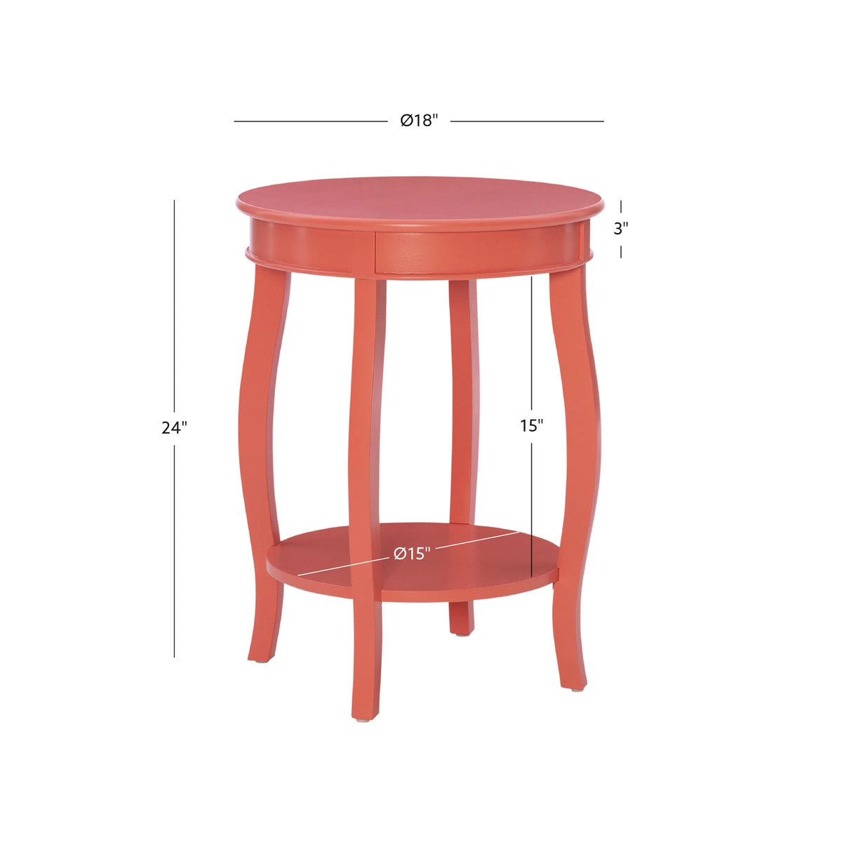Round Indoor Accent Side Table with Shelf, 24" Tall, Coral Z113499