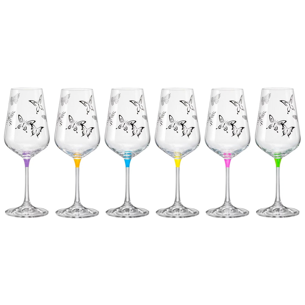 Assorted Colors Butterfly Wine Glasses Set of 6 12 oz G785