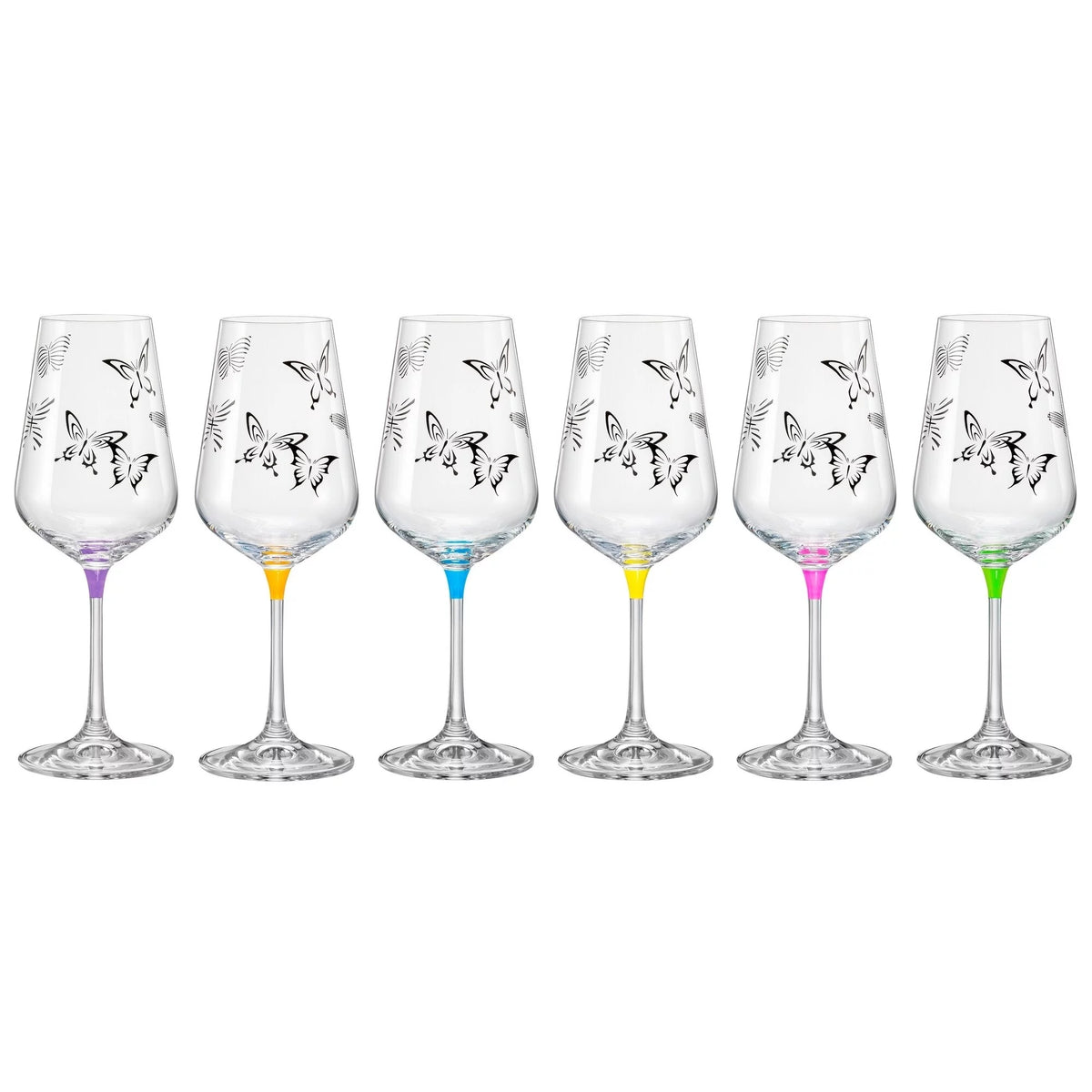 Assorted Colors Butterfly Wine Glasses Set of 6 12 oz G785