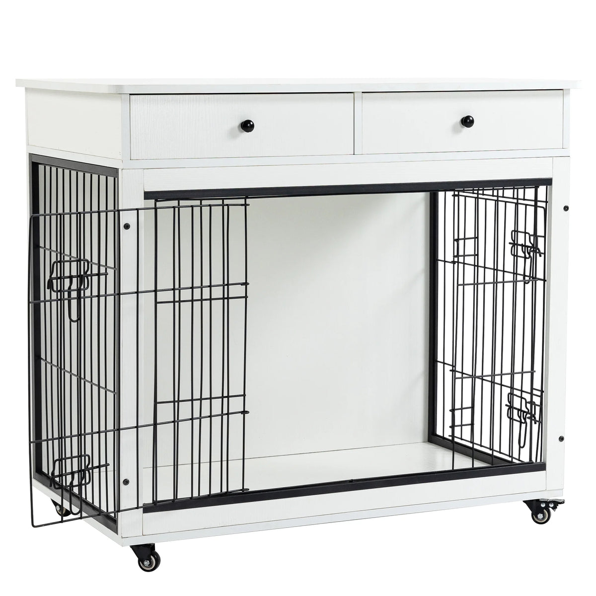 White Wooden Dog Crate Furniture with Drawer H159